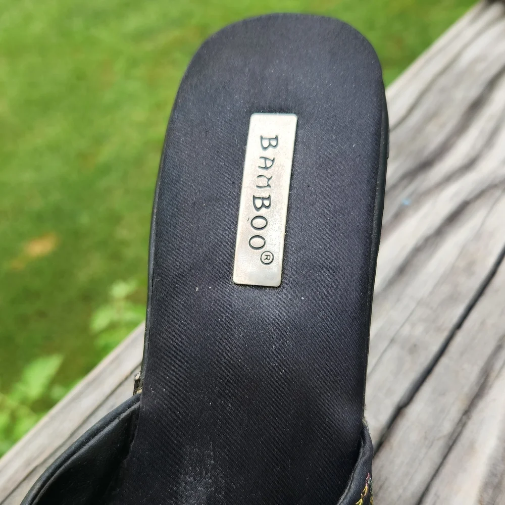 Bamboo Black and Blue Beaded Mules - Picture 4 of 7